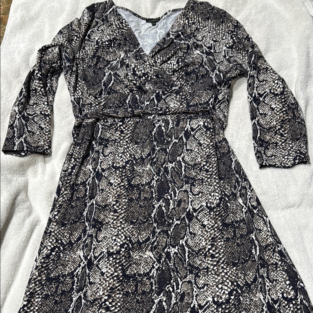 Talbots Black and White A-Line Midi Dress with Bell Sleeves